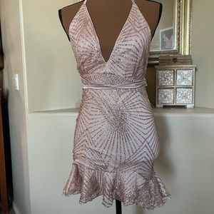 Sparkly rose gold pink mini dress
